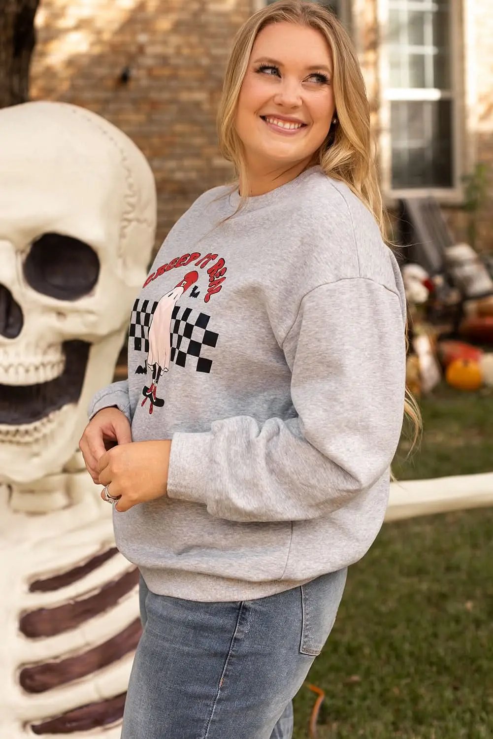 Light grey ghost print sweatshirt - Love Salve